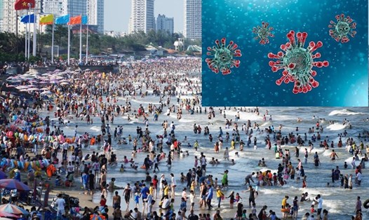 Một bãi biển chật kín người dịp nghỉ lễ 30.4- 1.5, nguy cơ lây nhiễm dịch rất lớn. Đồ họa: Hương Giang