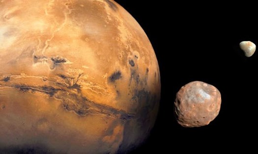 Sao Hỏa có hai vệ tinh tự nhiên là Phobos - mặt trăng gần hơn và mặt trăng xa hơn là Deimos. Ảnh: NASA.