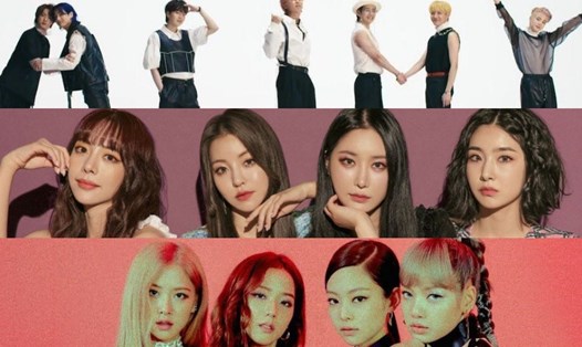 BTS, Brave Girls, BlackPink giữ phong độ top đầu danh sách nhóm nhạc được yêu thích nhất tháng. Ảnh: MV, poster