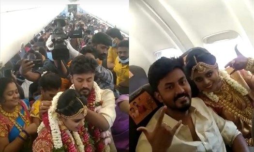 Cặp đôi Ấn Độ bao máy bay để mời 100 người thân dự đám cưới trong lúc phong tỏa ngừa COVID-19. Ảnh: ANI
