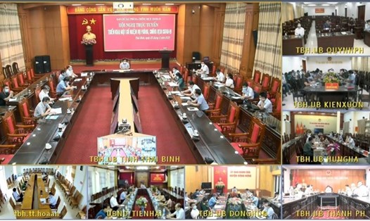 Toàn cảnh hội nghị trực tuyến do Ban Chỉ đạo phòng, chống dịch COVID-19 tỉnh Thái Bình tổ chức chiều 25.5. Ảnh: Cổng TTĐT Thái Bình.