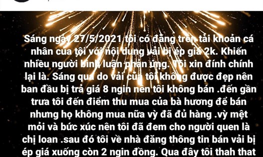 Nam thanh niên đưa thông tin sai sự thật về việc người dân ở huyện Lục Ngạn, tỉnh Bắc Giang bị ép giá vải thiều sớm. Ảnh: CACC