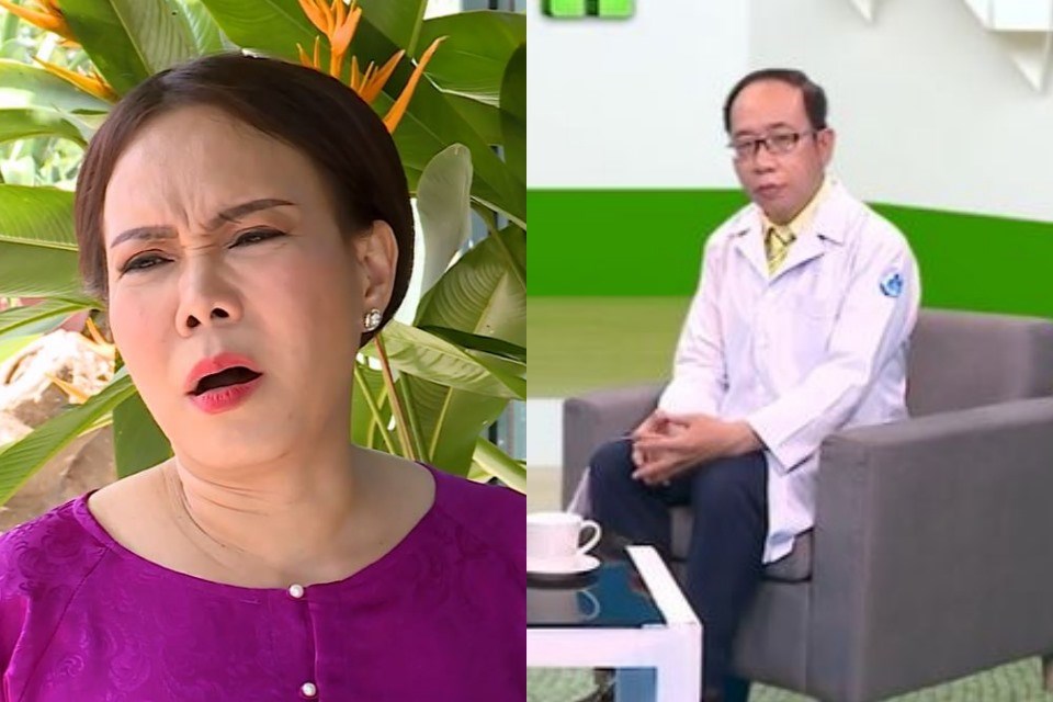 Nghệ sĩ Việt Hương trong tiểu phẩm và bác sĩ tư vấn. Ảnh: CTCC. Nghệ sĩ Việt Hương trong tiểu phẩm và bác sĩ tư vấn. Ảnh: CTCC.
