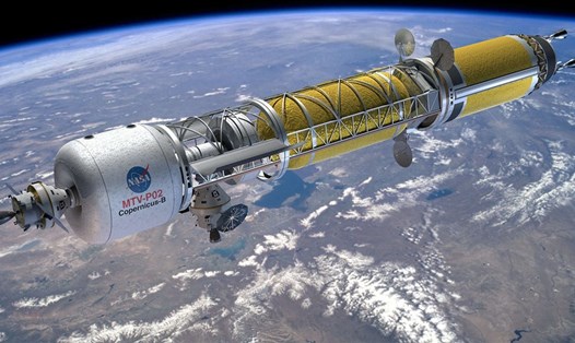 Minh hoạ tàu vũ trụ chạy bằng năng lượng hạt nhân đưa con người lên sao Hỏa. Ảnh: John Frassanito & Associates/Wikipedia