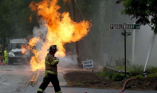 Hiện trường vụ cháy do rò rỉ khí gas ở tiểu bang Massachusetts, Mỹ, sáng 29.5. Ảnh: Cơ quan cứu hỏa địa phương