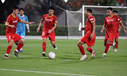 Đình Trọng, Duy Mạnh và Minh Vương đã trở lại tập luyện cùng đội tuyển Việt Nam. Ảnh: VFF