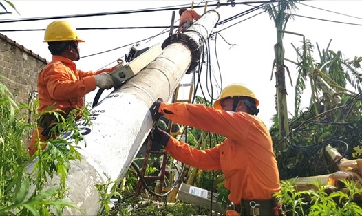 Điện lực Quảng Bình kiểm tra hệ thống lưới điện trên địa bàn. Ảnh: Lê Phi Long