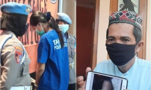 Người phụ nữ Indonesia Nani Aprilliani bị bắt vì giết một cậu bé 10 tuổi. Người giao hàng Bandiman chia sẻ ảnh con trai xấu số của ông. Ảnh: Cảnh sát Yogyakarta, Tribun Joga.