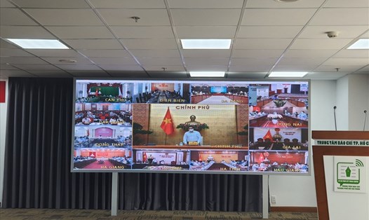 Cuộc họp được trực tuyến tới các điểm cầu của 63 tỉnh, thành phố trực thuộc Trung ương. Ảnh: Huyên Nguyễn