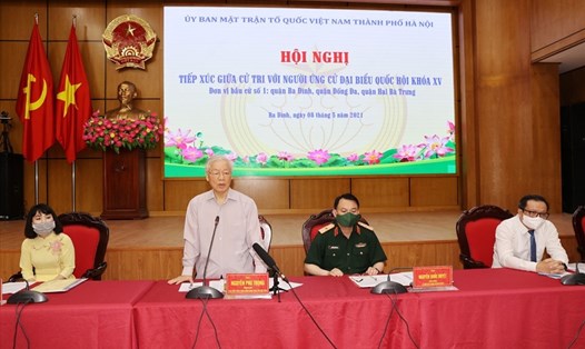 Tổng Bí thư Nguyễn Phú Trọng tại hội nghị tiếp xúc cử tri. Ảnh: Trí Dũng