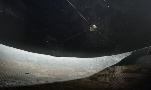 Hình minh họa phối cảnh từ bên trong kính thiên văn vô tuyến miệng núi lửa mặt trăng. Ảnh: NASA