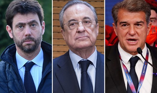 Chủ tịch Andrea Agnelli của Juventus, Florentino Perez của Real Madrid và Joan Laporta của Barcelona vẫn rất kiên quyết với dự án Super League. Ảnh: Goal