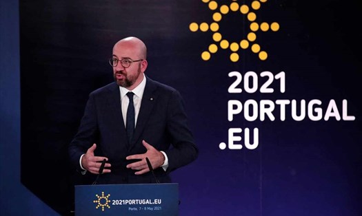 Chủ tịch Hội đồng Châu Âu Charles Michel phát biểu trong Hội nghị Thượng đỉnh Liên minh Châu Âu EU hôm 8.5 tại Porto. Ảnh: AFP