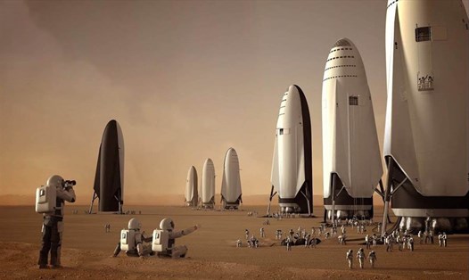 Mô phỏng thiết kế tàu Starship có thể chở một lúc 100 người lên sao Hỏa. Ảnh: SpaceX