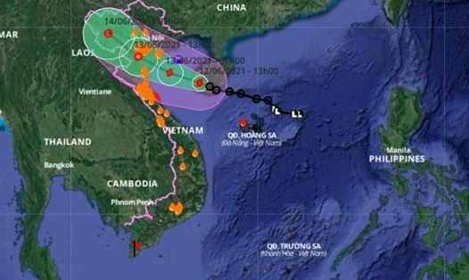 Vị trí và đường đi của bão số 2. Ảnh: Hệ thống giám sát thiên tai Việt Nam.