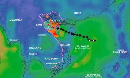 Vị trí và đường đi của áp thấp nhiệt đới suy yếu từ bão số 2. Ảnh: Hệ thống giám sát thiên tai Việt Nam.