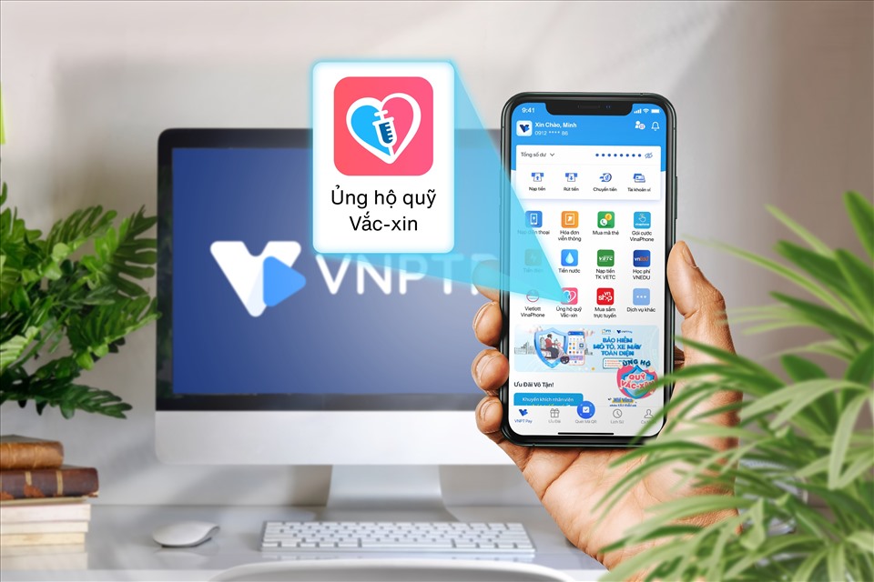 Đăng nhập ứng dụng VNPT Pay, chọn mục ỦNG HỘ QUỸ VẮC XIN góc phải bên dưới màn hình