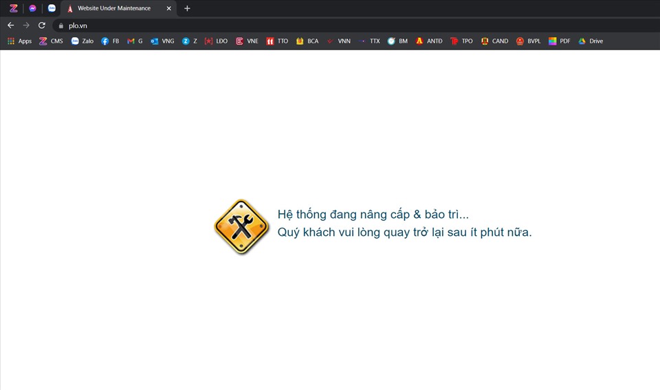Hệ thống báo Pháp luật TPHCM online bị tấn công chiều nay (15.6). Ảnh chụp màn hình.
