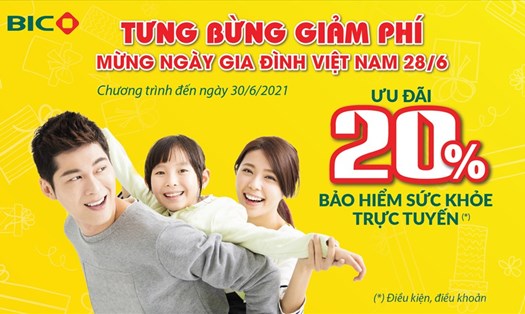 BIC gửi tặng khách hàng chương trình ưu đãi giảm phí hấp dẫn khi mua bảo hiểm sức khỏe trực tuyến nhân ngày gia đình Việt Nam. Ảnh: BIC
