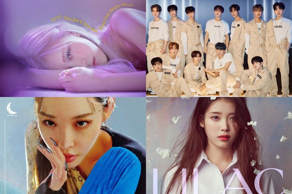 Album của Rosé, TREASURE, Chungha, IU có lượt phát trực tiếp cao. Ảnh: Poster. Album của Rosé, TREASURE, Chungha, IU có lượt phát trực tiếp cao. Ảnh: Poster.
