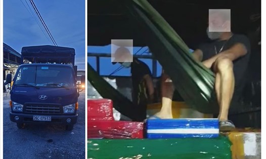 Lực lượng chức năng ở Sơn La vừa phát hiện 2 người trên thùng xe tải. Ảnh: CTV
