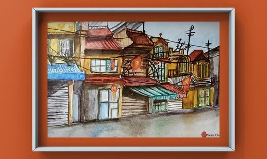 Phố Hàng Đào những ngày ở nhà phòng COVID-19 của Phạm Hà Phương (Bông). Ảnh: Urban Sketchers Hà Nội