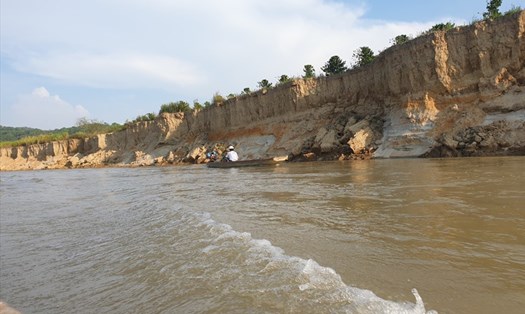 Tình trạng sạt lở do tình trạng khai thác cát ở huyện Krông Nô diễn biến phức tạp. Ảnh: Bảo Lâm
