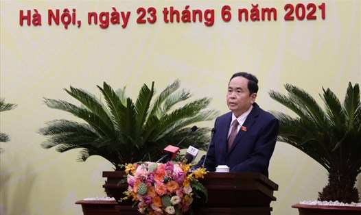 Uỷ viên Bộ Chính trị, Phó Chủ tịch Thường trực Quốc hội Trần Thanh Mẫn phát biểu tại Kỳ họp thứ nhất HĐND thành phố Hà Nội. Ảnh PV
