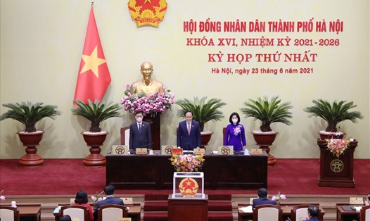 Lãnh đạo Hội đồng nhân dân thành phố Hà Nội khoá XVI, nhiệm kỳ 2021-2026. Ảnh PV