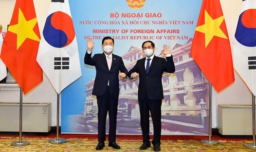 Bộ trưởng Ngoại giao Bùi Thanh Sơn và Bộ trưởng Ngoại giao Hàn Quốc Chung Eui-yong. Ảnh: Bộ Ngoại giao