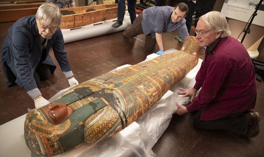 Một quan tài đựng xác ướp Ai Cập 3.000 tuổi. Ảnh: Đại học Harvard