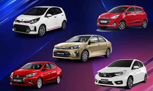 Hyundai Grand i10, Kia Morning, Mitsubishi Attrage, Kia Soluto và Honda Brio là 5 mẫu xe ôtô giá rẻ nhất Việt Nam năm 2021. Đồ họa: Lâm Anh.
