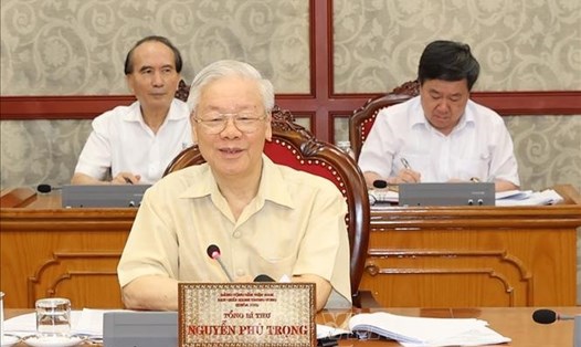 Tổng Bí thư Nguyễn Phú Trọng phát biểu tại cuộc họp. Ảnh: Trí Dũng/TTXVN