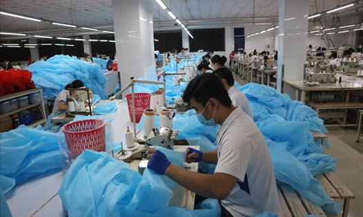 Công ty TNHH Sản xuất-Thương mại-Dịch vụ Hoan Vinh (Tiền Giang) nhận thêm các đơn hàng để công nhân không bị mất việc làm. Ảnh: lý oanh