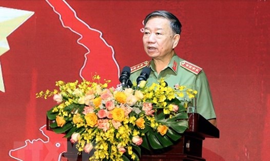 Đại tướng Tô Lâm - Bộ trưởng Bộ Công an phát biểu tại hội nghị. Ảnh: TTXVN