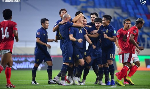Tuyển Thái Lan 2 lần dẫn trước nhưng đã bị Indonesia gỡ hoà 2-2. Ảnh: LĐBĐ Thái Lan.