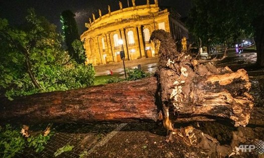 Cơn bão dữ dội mùa hè đã xé toạc phần mái của nhà hát opera ở Stuttgart, miền nam nước Đức. Ảnh: AFP