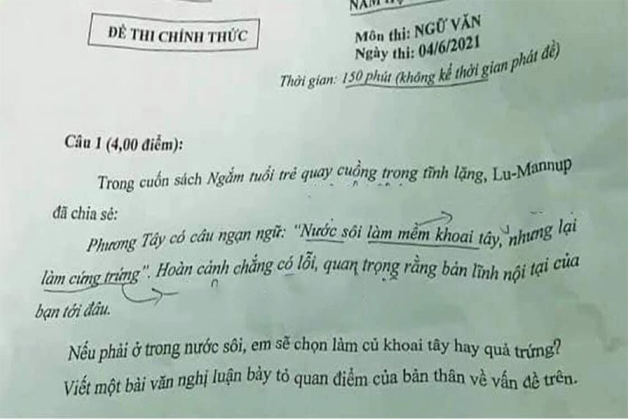 Đề Ngữ văn gây tranh cãi.