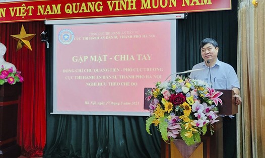 Cục phó THADS TP.Hà Nội Chu Quang Tiến tại lễ chia tay hôm 27.5.2021. Ảnh: thads.moj.gov.vn.