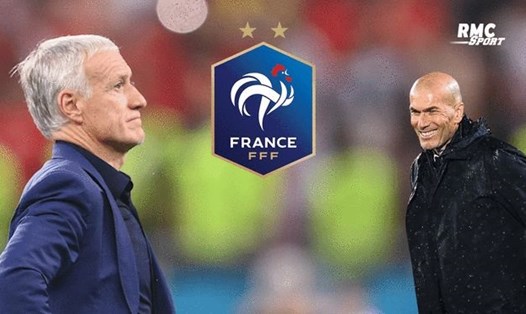 Deschamps chưa muốn từ chức huấn luyện viên ở tuyển Pháp dù Zidane (phải) sẵn sàng thay thế. Đồ hoạ: RMC.