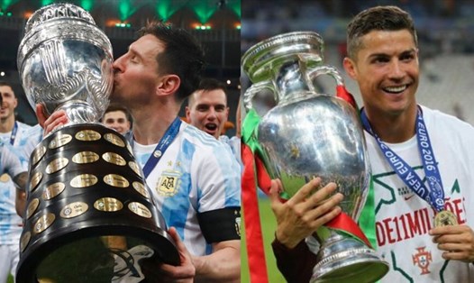 Lionel Messi và Cristiano Ronaldo cùng giành chức vô địch với đội tuyển quốc gia vào ngày 10.7. Ảnh: AFP
