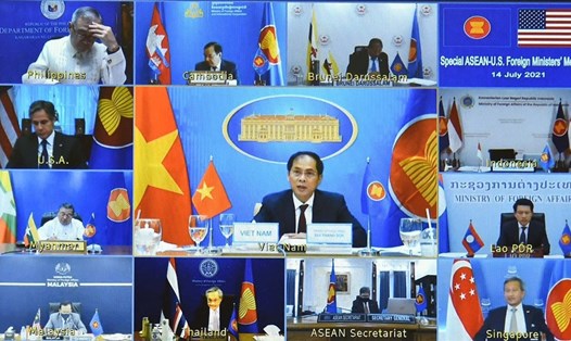 Hội nghị đặc biệt Bộ trưởng Ngoại giao ASEAN-Mỹ ngày 14.7. Ảnh: BNG