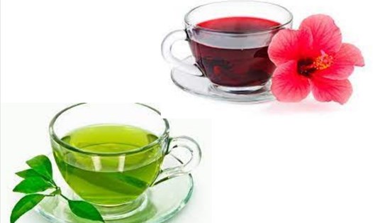 Trà xanh, trà hoa dâm bụt mang lại nhiều lợi ích cho sức khỏe tim mạch. Đồ họa: Thanh Ngọc