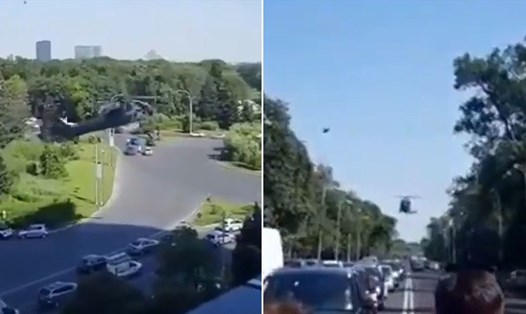 Trực thăng Black Hawk của Mỹ hạ cánh khẩn giữa đường phố Romania. Ảnh: Twitter
