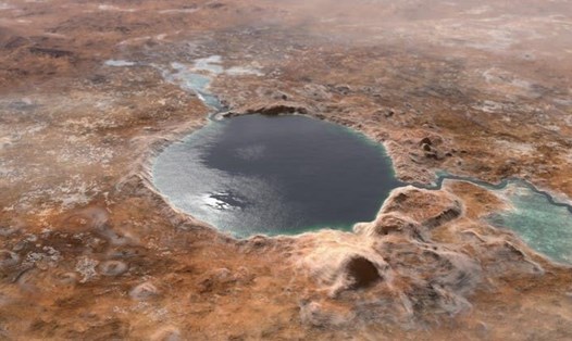 Miệng núi lửa Jezero trên sao Hoả từng là một hồ nước trong quá khứ. Ảnh: NASA