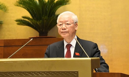 Tổng Bí thư Nguyễn Phú Trọng phát biểu tại phiên khai mạc Kỳ họp thứ nhất, Quốc hội khoá XV. Ảnh QH