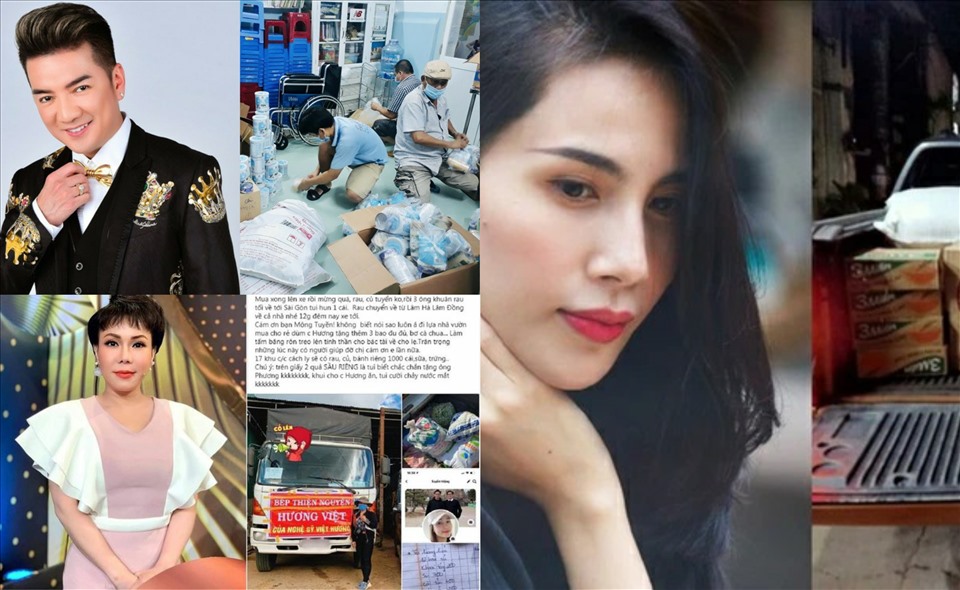 Các nghệ sĩ chung tay gửi thực phẩm cho người dân gặp khó khăn thời dịch bệnh. Ảnh: NSCC.