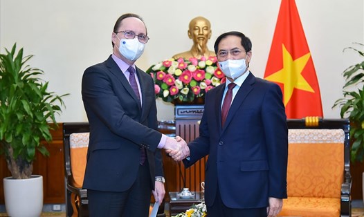 Bộ trưởng Ngoại giao Bùi Thanh Sơn tiếp Đại sứ Liên bang Nga tại Việt Nam Gennady Bezdetko. Ảnh: BNG