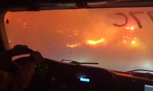 Hình ảnh những người lính cứu hỏa Mỹ đang băng qua đám cháy rừng lớn để tới ứng cứu nhà dân. Ảnh: UC Davis Fire Department Chief