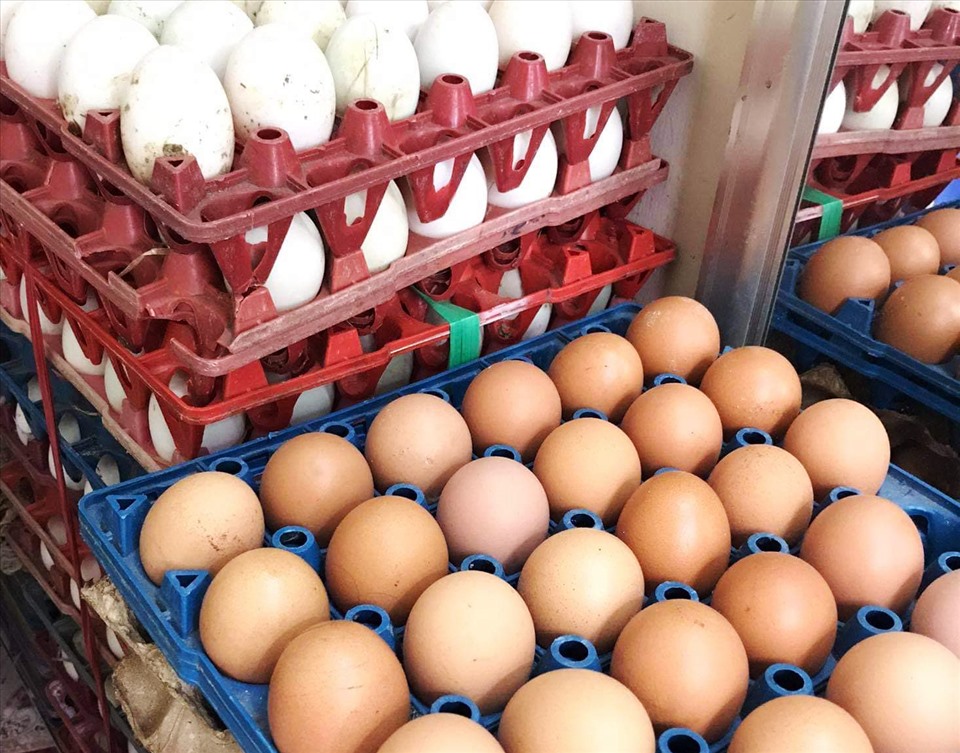 Giá trứng gà, vịt ở chợ Đà Nẵng tăng giá, siêu thị chỉ bán 2 vỉ/người. Ảnh: NM